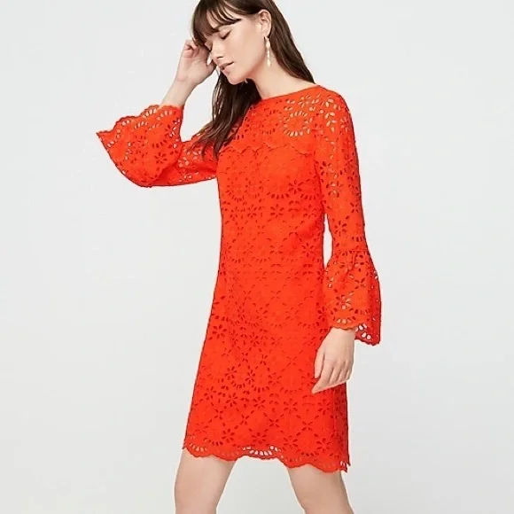J. Crew Dresses J Crew Nwot Orangered Bell Sleeve Eyelet Dress